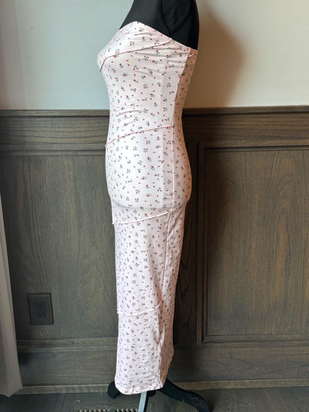 Milumia Strapless Pink Floral Midi bodycon Dress NWT Small - Picture 3 of 7